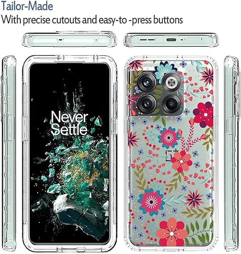 Miniatura 5 de sidande Funda para OnePlus 10T 5G 2022, CPH2415 con protector de pantalla de vidrio templado, funda protectora delgada de TPU floral transparente de