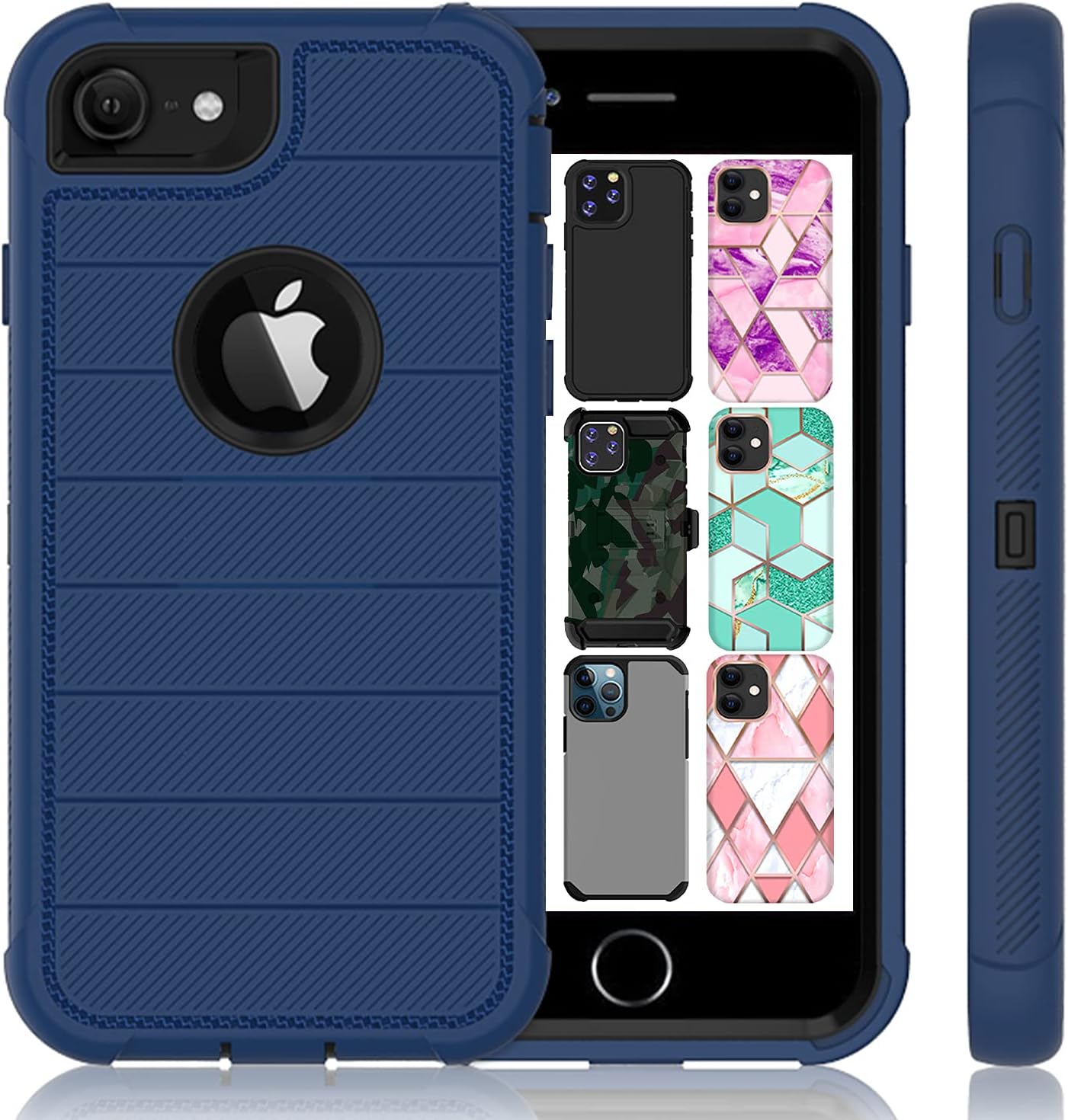 DuraSafe Cases for iPhone 6 2014 iPhone 6s 2015 4.7 Inch Holster Durable Case with Bumpup Cushioned Corners & 360° Rotatable Belt Clip - Navy Blue(with Holster)