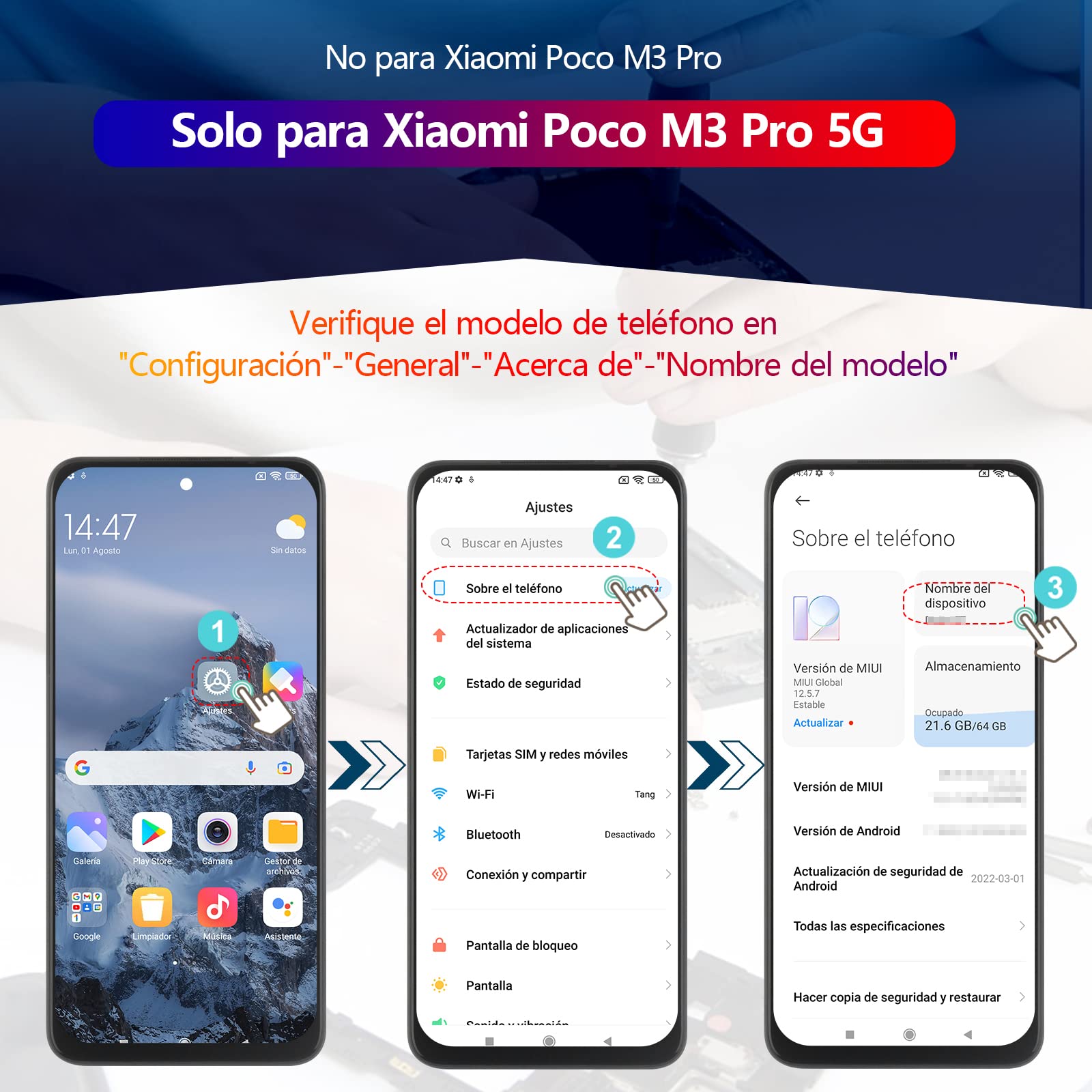 RongZy para Xiaomi Poco M3 Pro 5G M2103K19PG M2103K19PI LCD+Pantalla Táctil Digitalizador Asamblea Reemplazo +Reparación Herramientas(Negro con Marco)