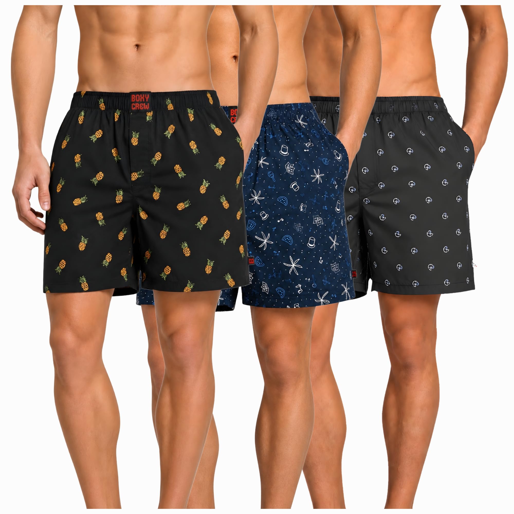 Men's 100% Cotton Boxer Shorts Pack of 3, Charcoal, Navy Blue & Navy Blue | Woven Boxers with Side Pockets, No-Marks Elastic Waistband, Breathable Relaxed Fit | Style 004-007-009-image-21