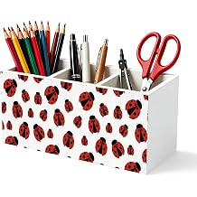 Red Ladybug Pencil Pen Holder for Desk, Ladybug Gifts for Women, Cute Lady Bug Wooden Box Sign Pen Holder Organizer for School Home Office Desk Accessories
