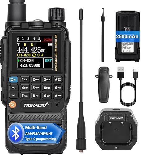 TIDRADIO TD-H3 Ham Radio, Air Band Reception, Type C&Wireless Programming Walkie Talkies for Adults, Frequency Match, Dual Band Two Way Radio, Long Range Amateur Radio Communication for Camping-1 Pack