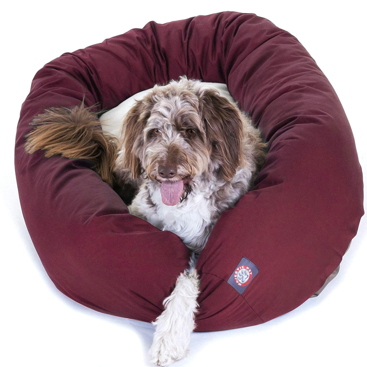 52 inch Burgundy & Sherpa Bagel Dog Bed By Majestic Pet Products