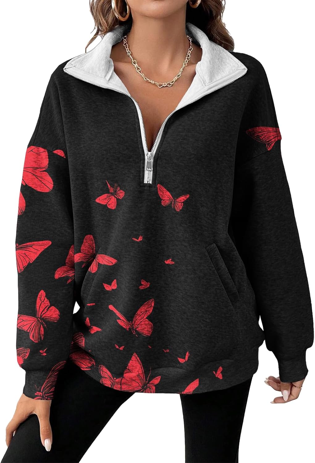 Womens Half Zip Pullover Fashion Novelty Pullover Loose Long-Sleeve Sweatshirts Comfy Fashion Street Wear