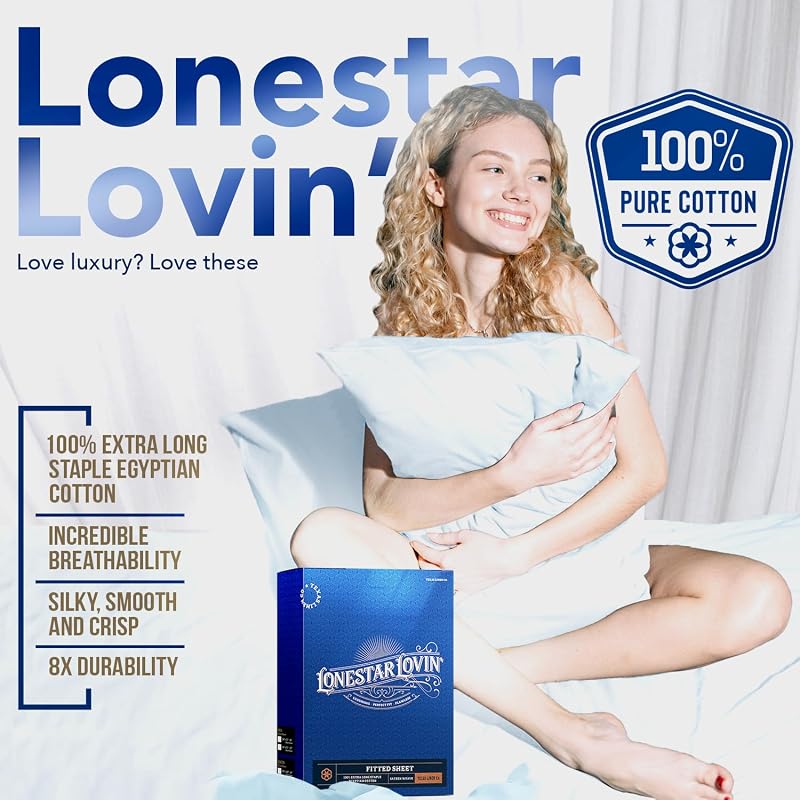 TEXAS LINEN CO. 100% Egyptian Cotton Fitted Sheet Queen - Luxury 1000 Series High Thread Count Queen Fitted Sheet Cotton (1 PC, White), 22" Deep Pocket Cooling Elasticized - Lonestar Lovin' Collection image 3