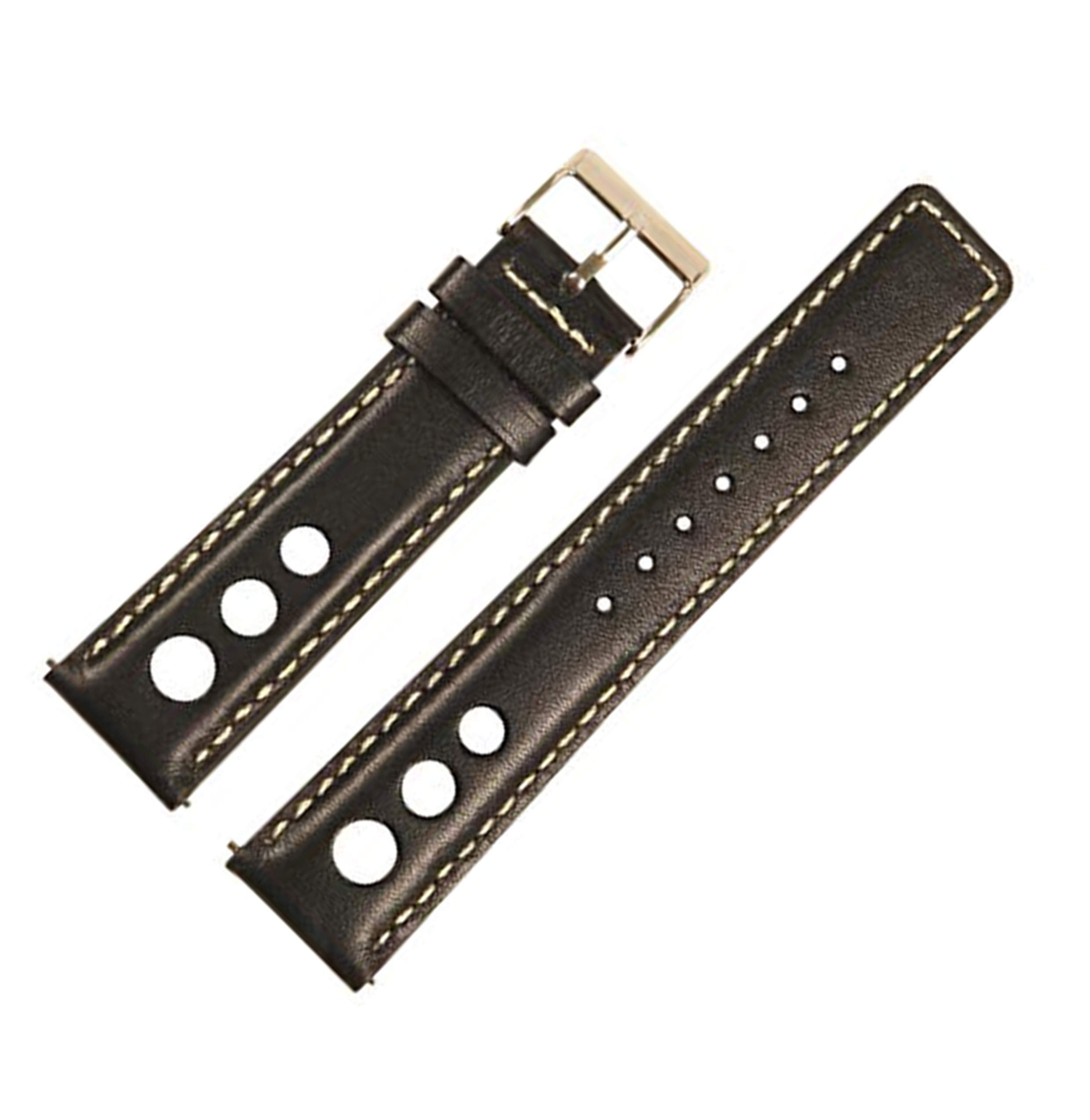 EWatchAccessories 22mm Black Rally Genuine Leather Watch Band Strap with Stainless Steel Buckle Clasp | Comfortable and Durable Material (B08KTJ9FL8) Amazon Price History, Amazon Price Tracker