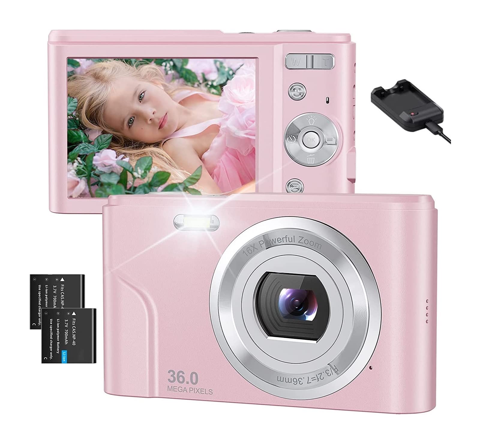 Aparat cyfrowy, aparat fotograficzny HD 1080P, 2,4-calowy kompaktowy aparat LCD z 16-krotnym zoomem cyfrowym, wydajne aparaty fotograficzne, przenośna mini kamera dla dorosłych, początkujących