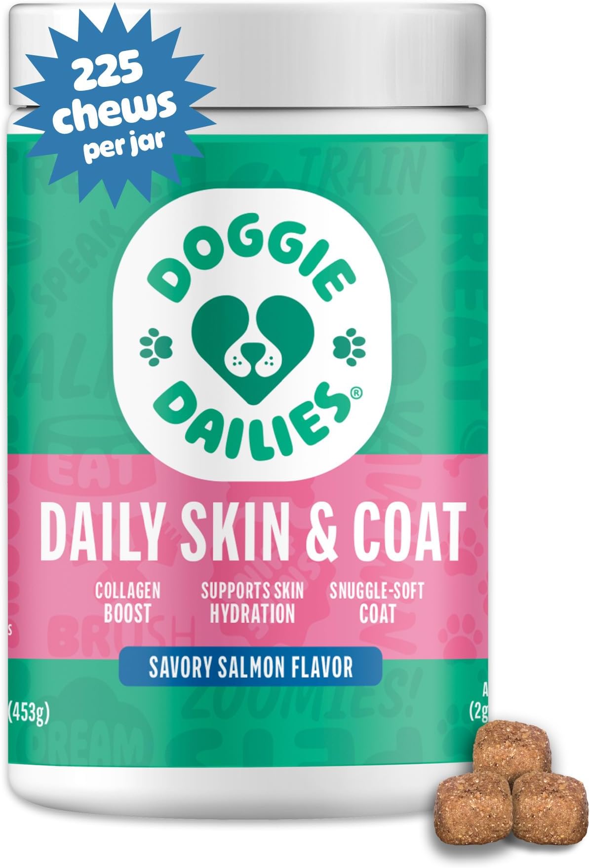 Skin & Coat Supplement Support, Salmon Oil for Dogs Skin and Coat with Collagen, Omega 3, Krill Oil, Biotin, & Coconut Oil for Dogs (Salmon) 225 Soft Chews