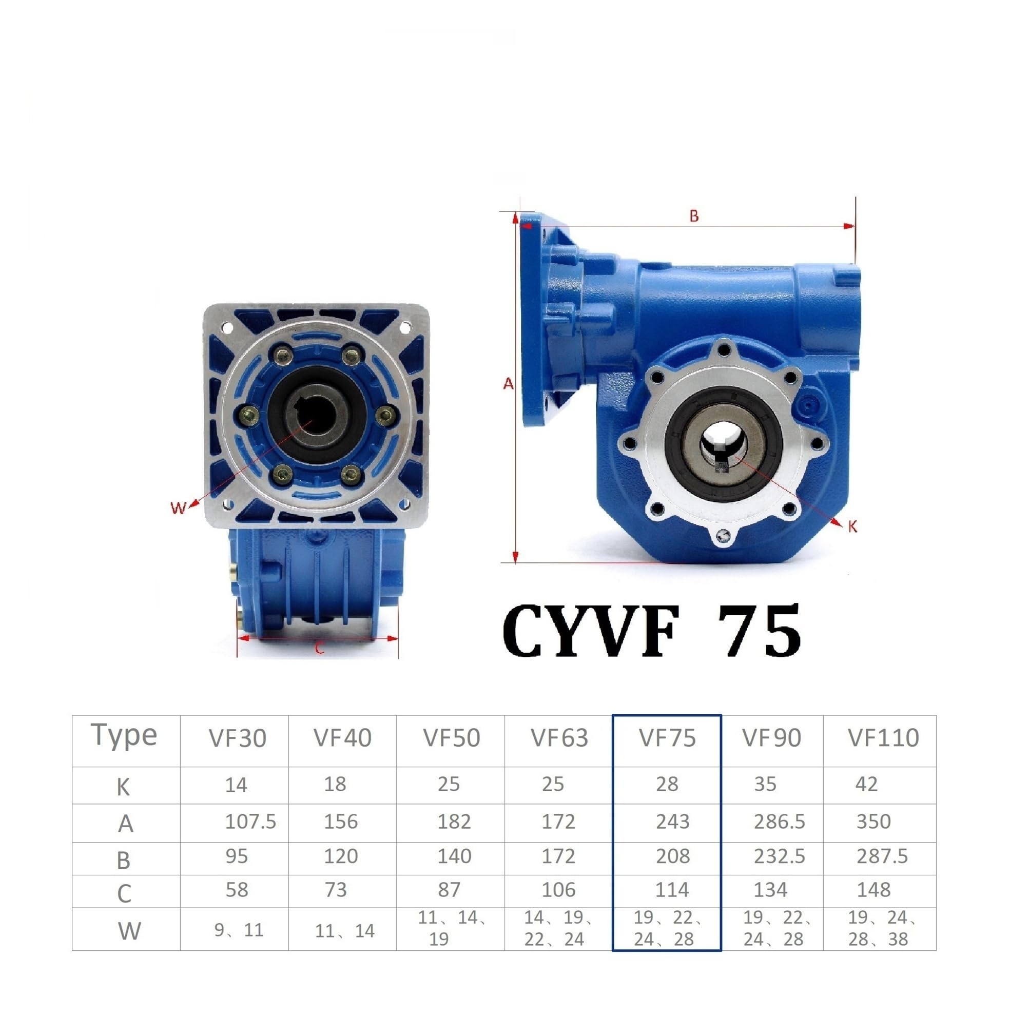 Riduttore di velocità a Vite Senza fine CYVF075 Ingresso 14/19/22/24/28 mm Uscita 28 Rapporto 5:1/100:1 Ingranaggio a in Bronzo stagnato(2.08402777777778,Input 19 FL80B5)