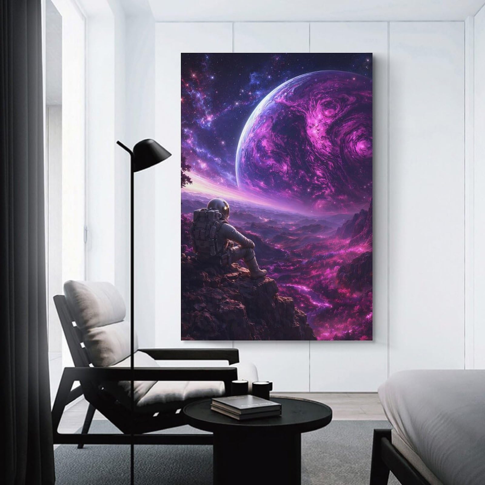 Junmoney Astronaut Gazing at Alien Planet Canvas Art Print 24x36inch(60x90cm), for Entrance Spaces, Stair Walls Or Halls, Wall Decor to Refresh Empty Corners