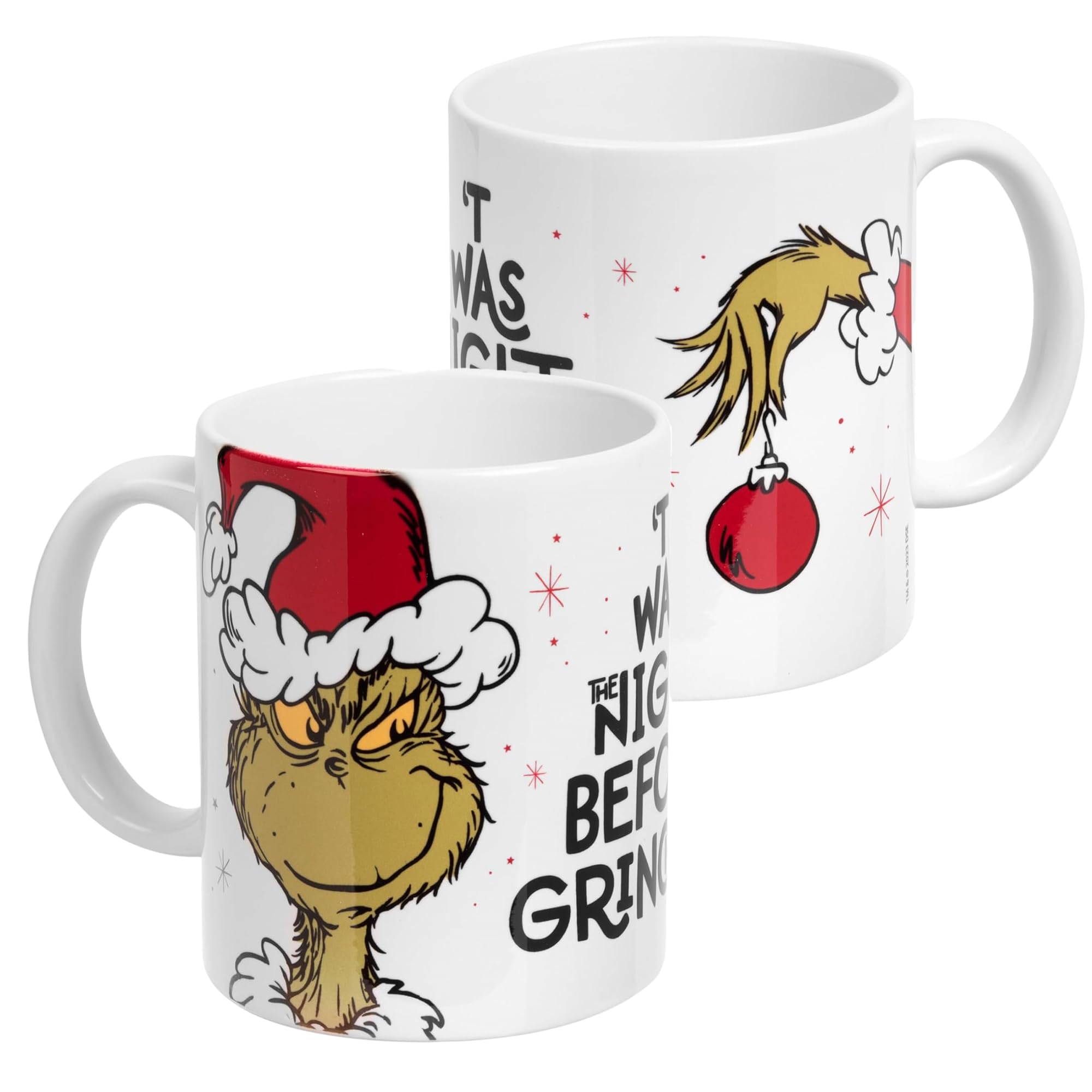 United Labels Grinch Tasse 320 ml, Weiß, Kaffeebecher Twas the night before Grinchmas, Kaffeetasse aus Keramik, Weihnachtstasse lustig Küche, Haushalt & Wohnen
