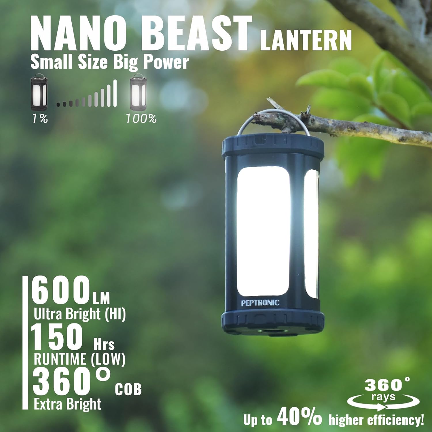Rechargeable Camping Lantern, 600LM Compact Aluminum COB Emergency Lantern, Dimmable Spotlight & Red Light/Flash, USB-C in/Out, IPX7 Waterproof for Power Outages, Car, Tent