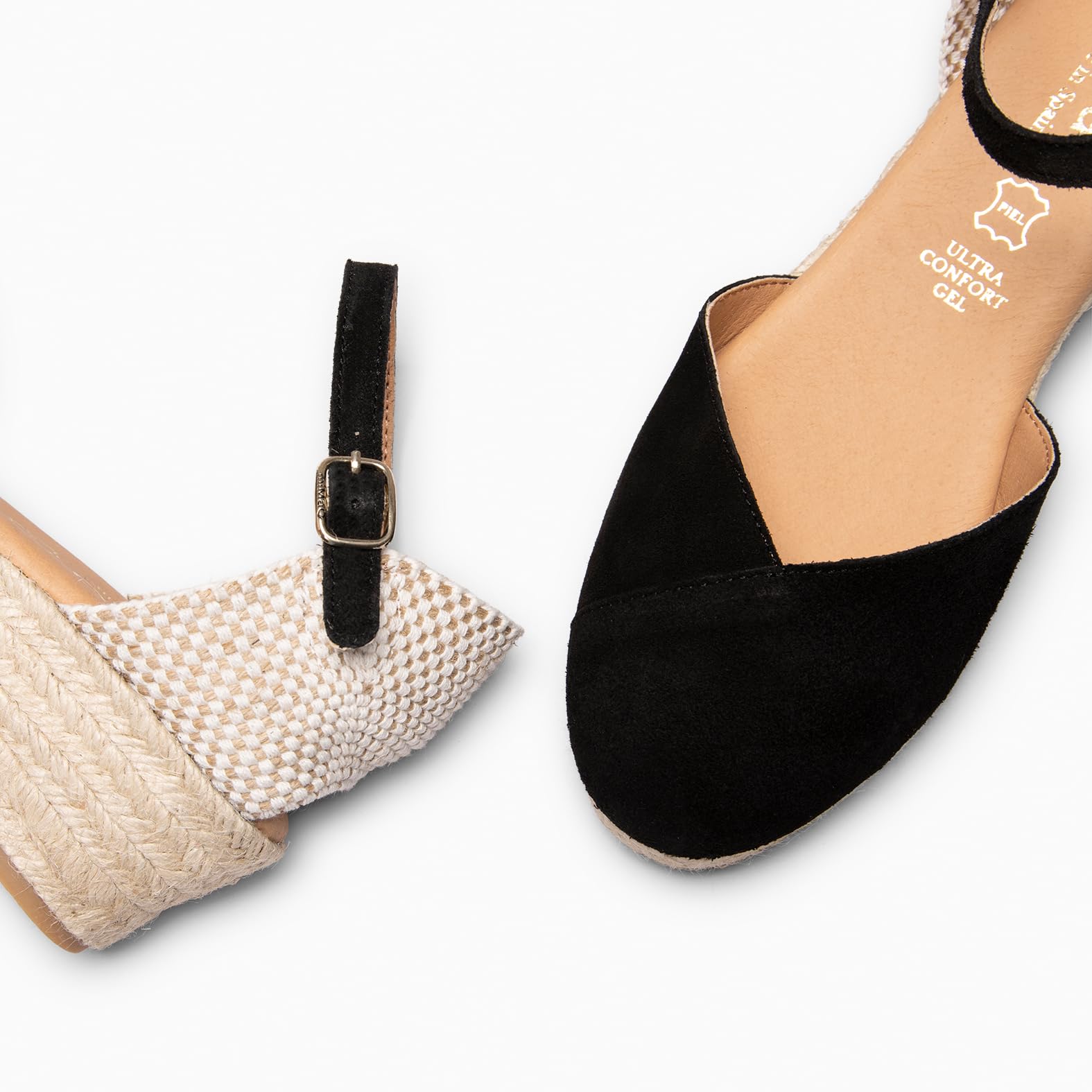 miMaO. Espadrilles femme talon compensé en daim. Semelle ultra confort Gel. Fabrication artisanale