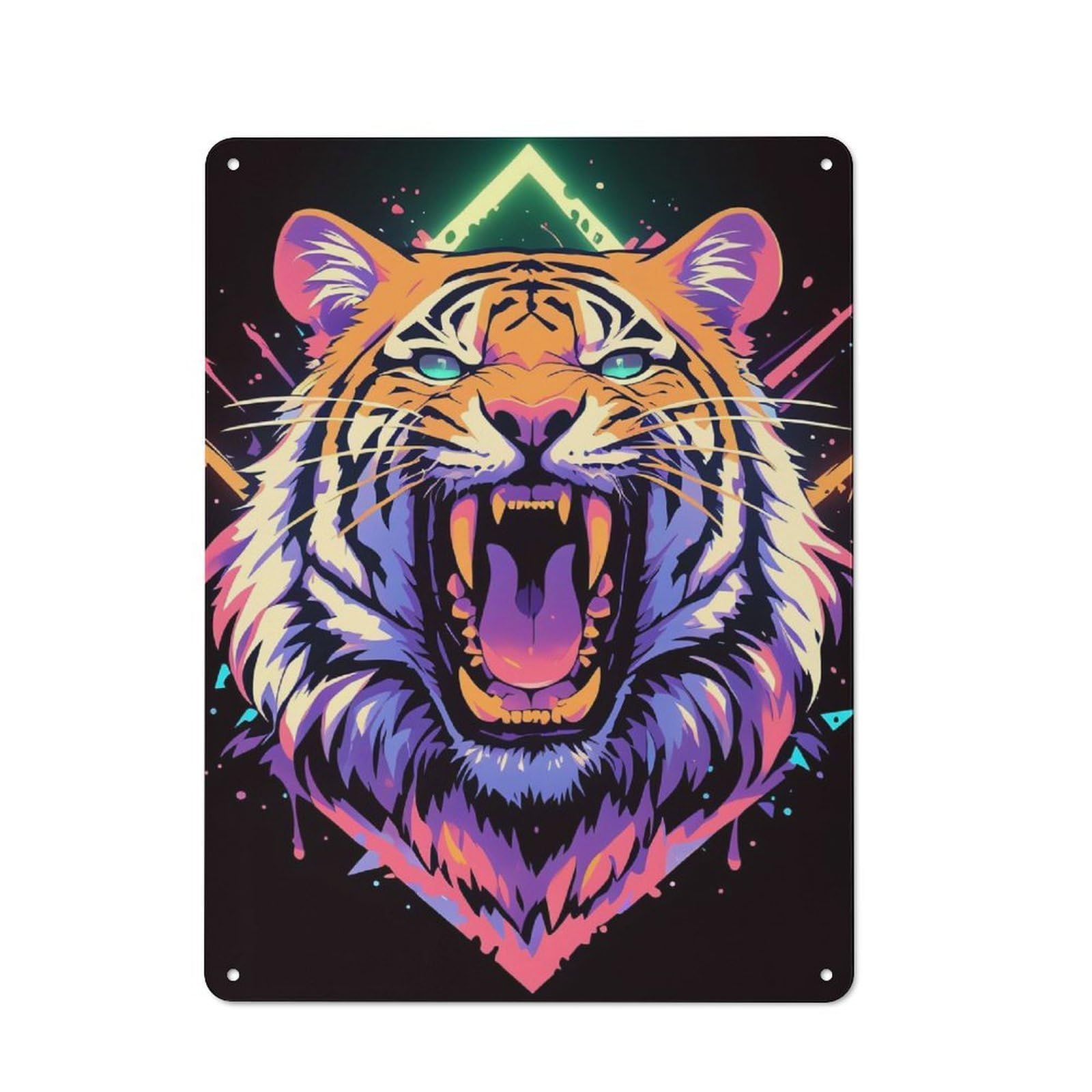 Junmoney Style-4 Garden Style Colorful Roaring Tiger Digital Art Tin Sign 40X30cm, Porch Wall Decor For Patio Bar, Workshop, Shed Or Kitchen