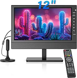 TV de tela plana portátil, TV de cozinha pequena de 12 polegadas com baterias-HDMI, USB, slot AV e antena, cabo de veículo de 12 volts, CA para trailer/acampamento
