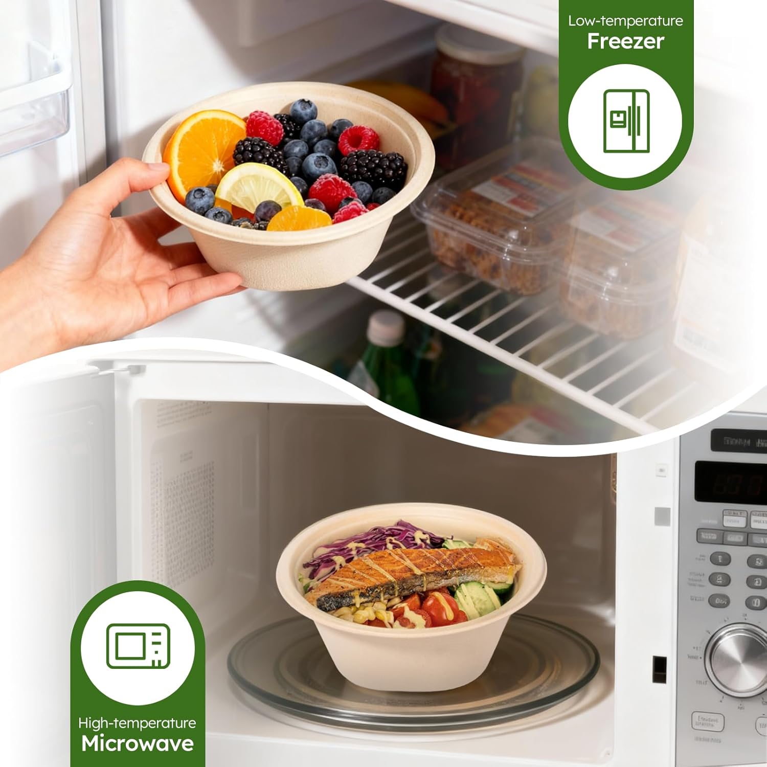 Paper Bowls, 32 Oz Disposable Bowls [100 Pack] Heavy Duty Compostable Deep Disposable Soup Bowls, Eco-friendly Biodegradable Bagasse Hot Cold Microwavable Bowls for Salad, Cereals, Dessert - Image 4