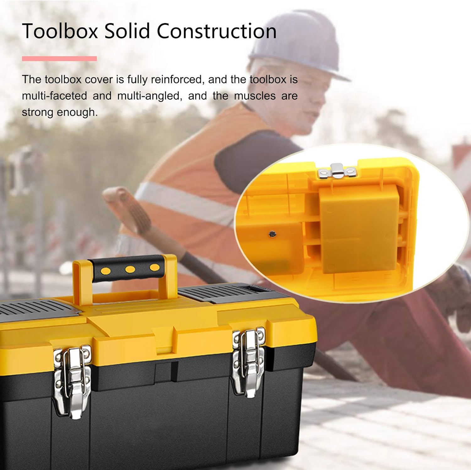 Anyyion 16.5-Inch Toolbox with Removable Tray with Stainless Steel Dual Lock Secured ,Truly Strong and Durable (Black) : Tools & Home Improvement