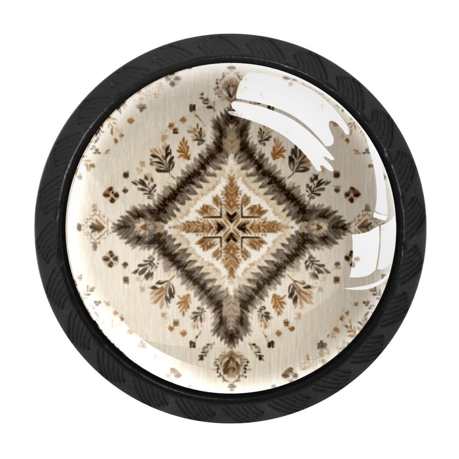 CHENZZZZ 4 Pieces Kitchen Cabinet Drawer Dresser Door Knobs Pulls Handles, Retro Beige Ethnic Pattern (5)