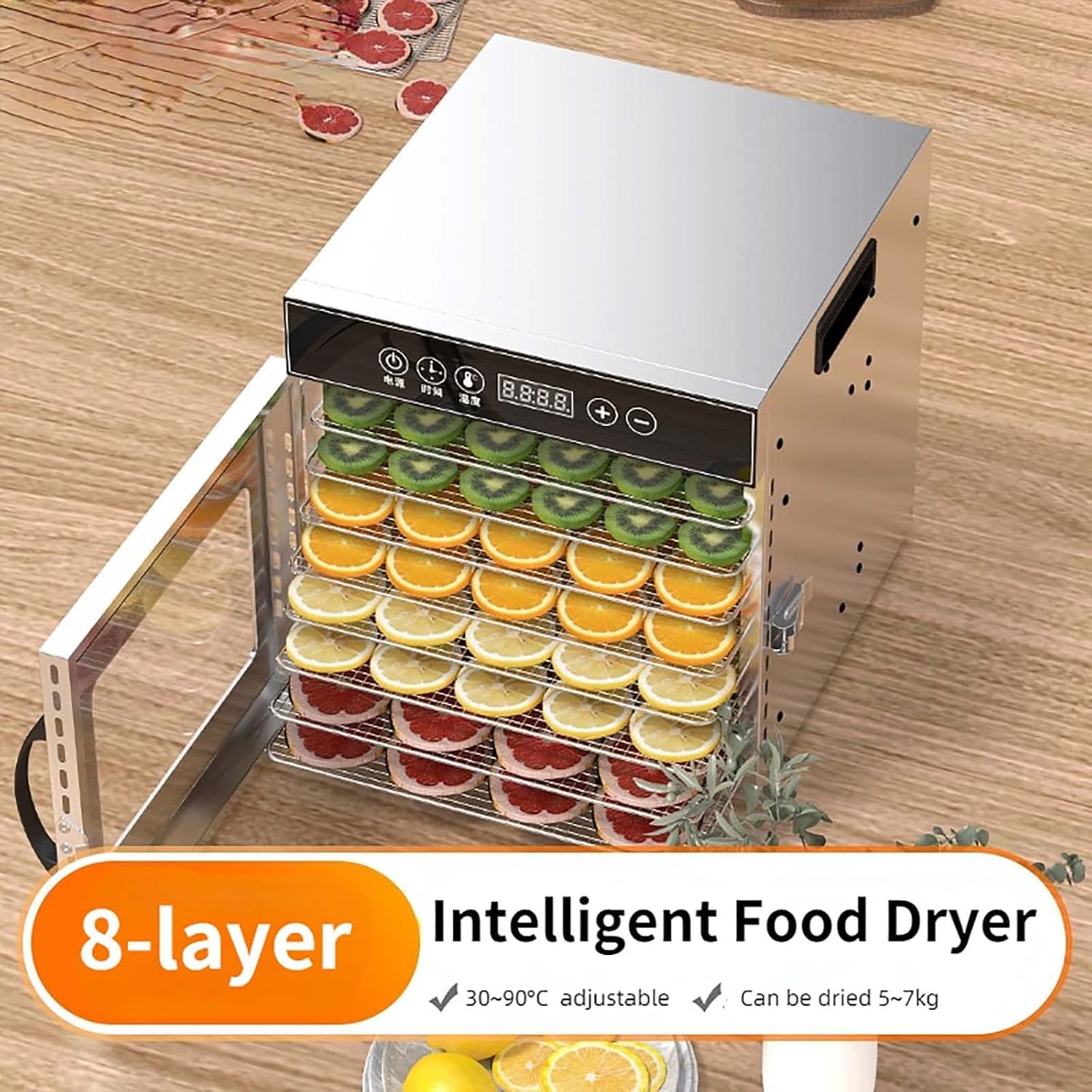 Deshidratador De Alimentos, Deshidratador De 8 Bandejas De Acero Inoxidable Para Alimentos Y Cecina, Liofilizador Doméstico, Liofilizador Para Frutas, Carnes, Golosinas Para Perros Y Verduras.