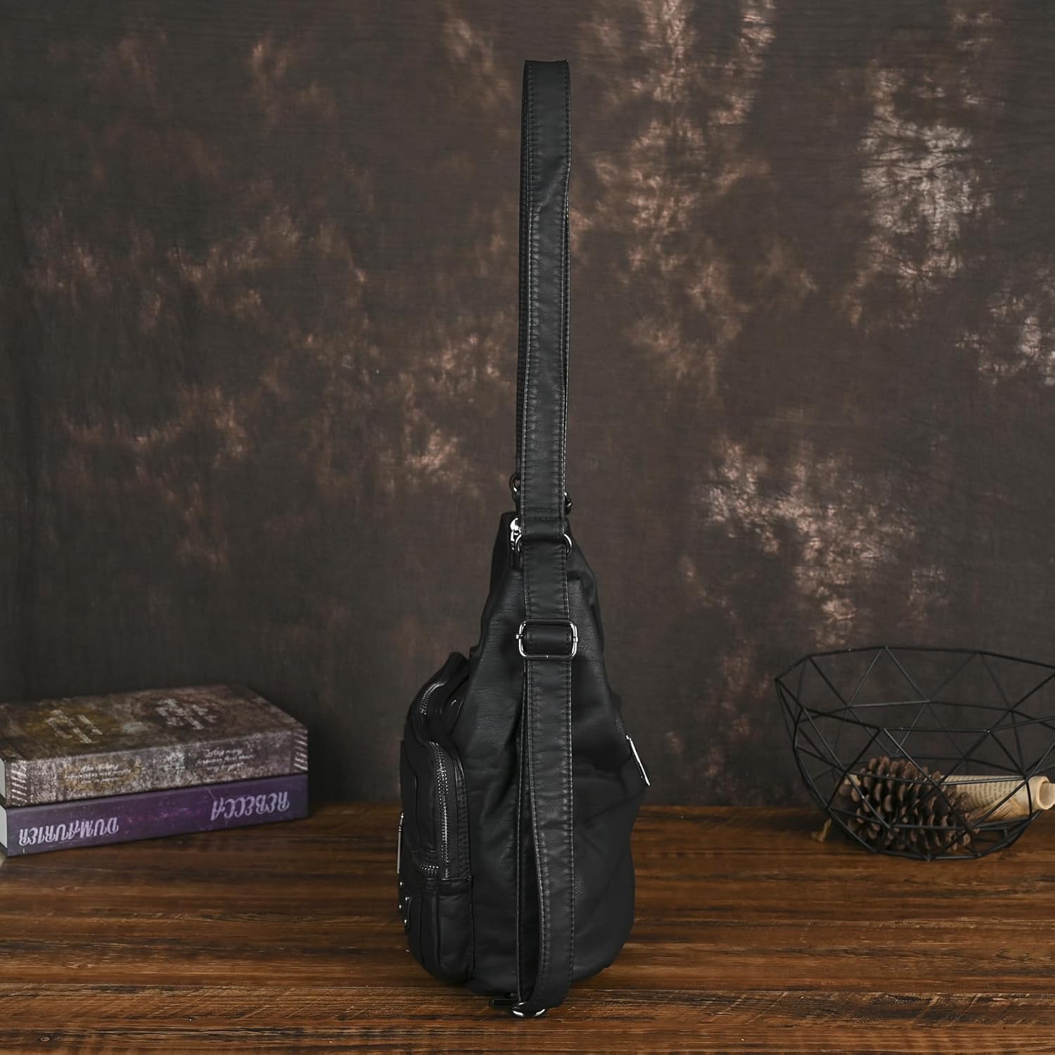 Convertible Hobo Handbag for Women, Genuine Leather Shoulder Bag with Rivets and Multiple Pockets for Work and Travel