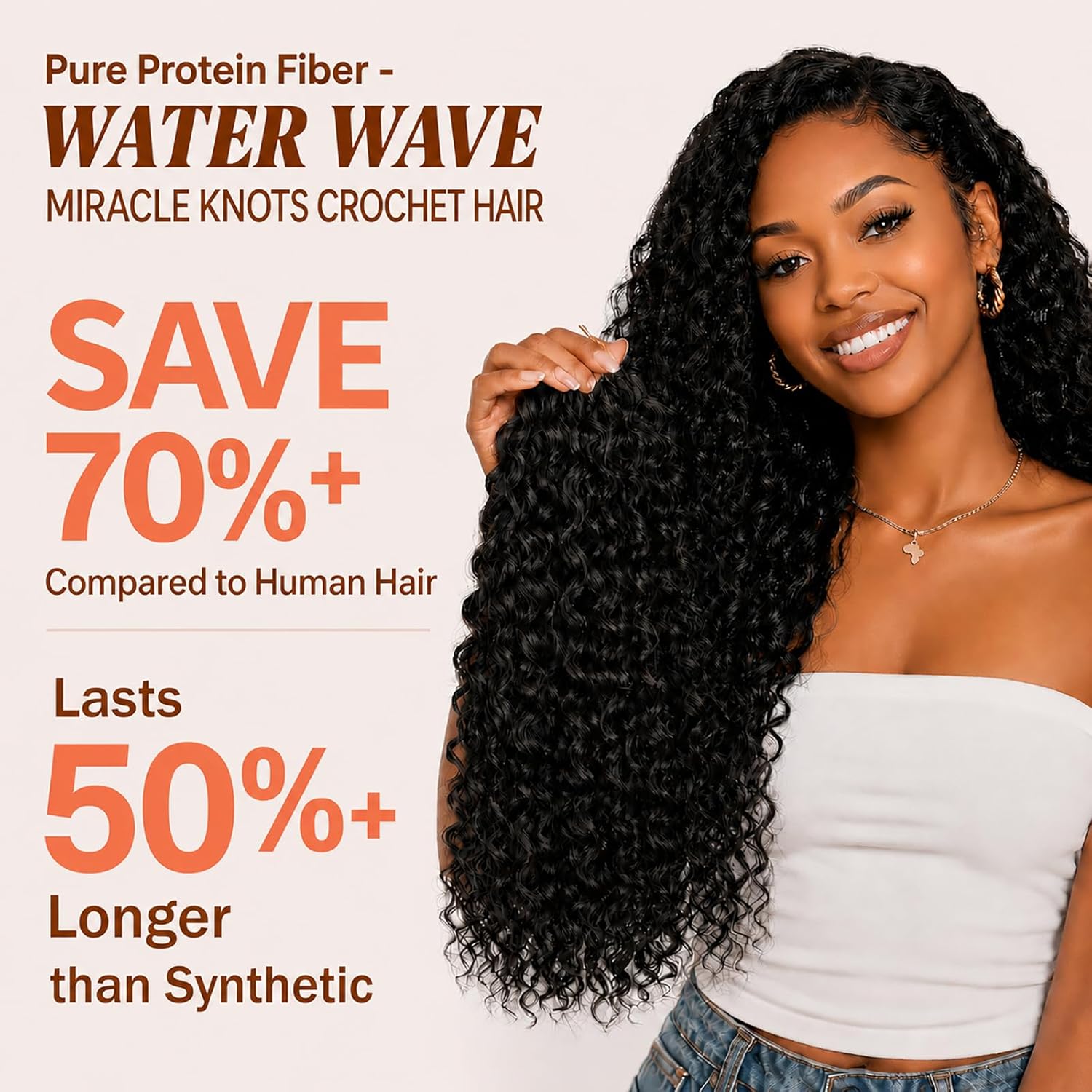 Water Wave Feather Crochet Hair 12inch 50strands Natural Black,Pure Protein Fiber Close To Human Hair,Miracle Knots Pre-Separated Invisible Curly Hair Extensions（ 12inch,1B# ）