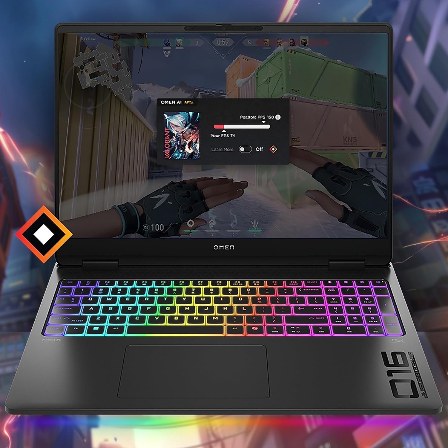 HP HyperX Omen 16-ah0005sf Ordinateur Portable Gaming 16" 2.5K OLED, PC Portable Gamer (Intel Core Ultra 9-275HX, RAM 32 Go, SSD 1024 Go, RTX 5080 16GB VRAM, Windows 11), Laptop Noir, AZERTY