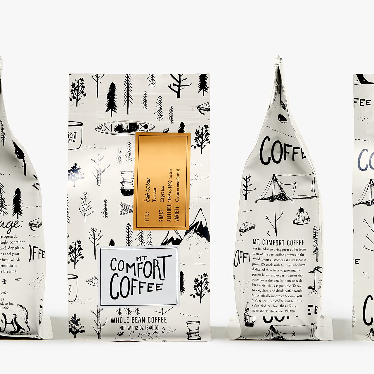 Mt. Comfort Coffee Espresso Roast & Decaf Medium Roast, 12 oz Bag, (Pack of 2) - Flavor Notes of Chocolate & Caramel - Roasted Whole Beans