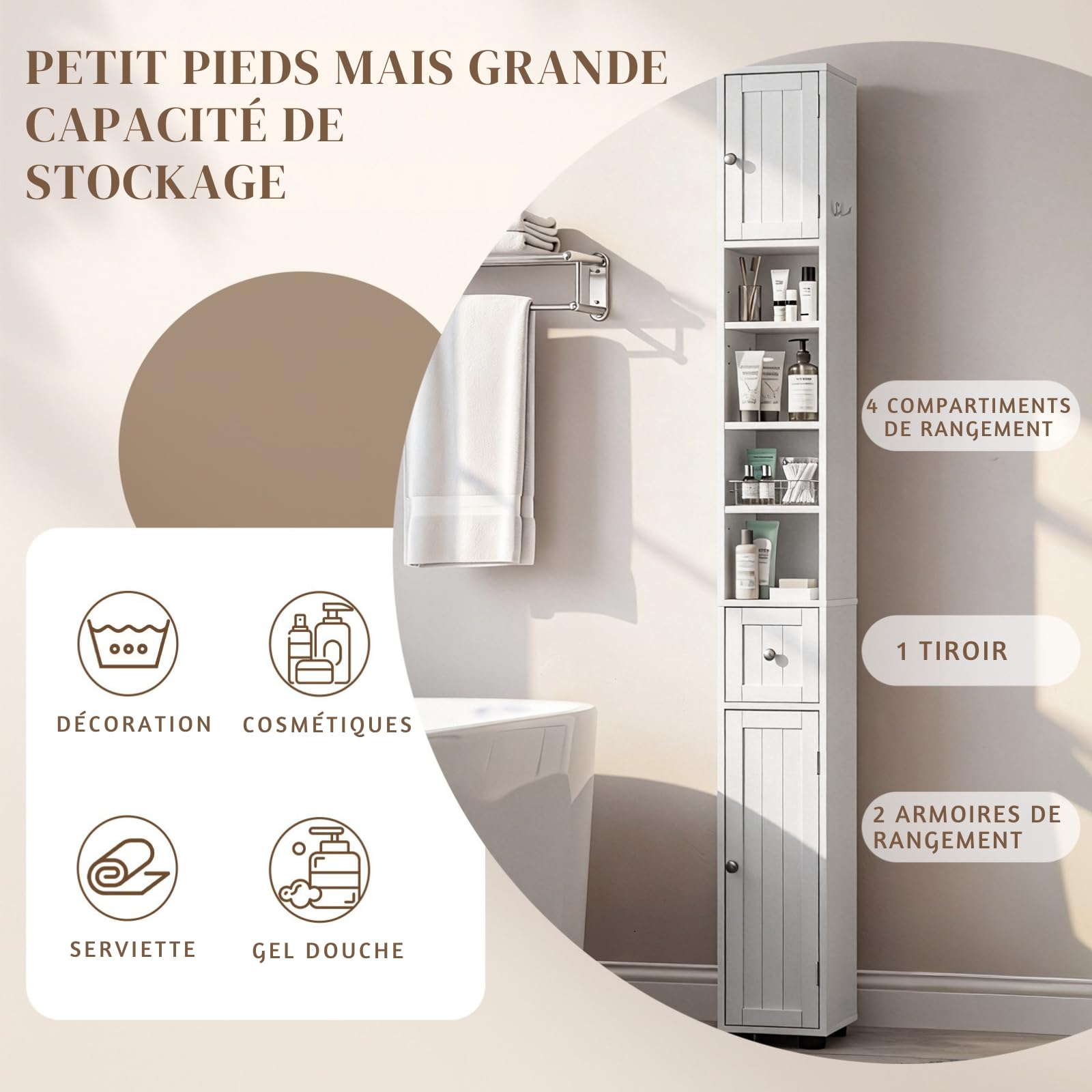 LEADZM Meuble de Salle de Bain étroit, Meuble de Rangement