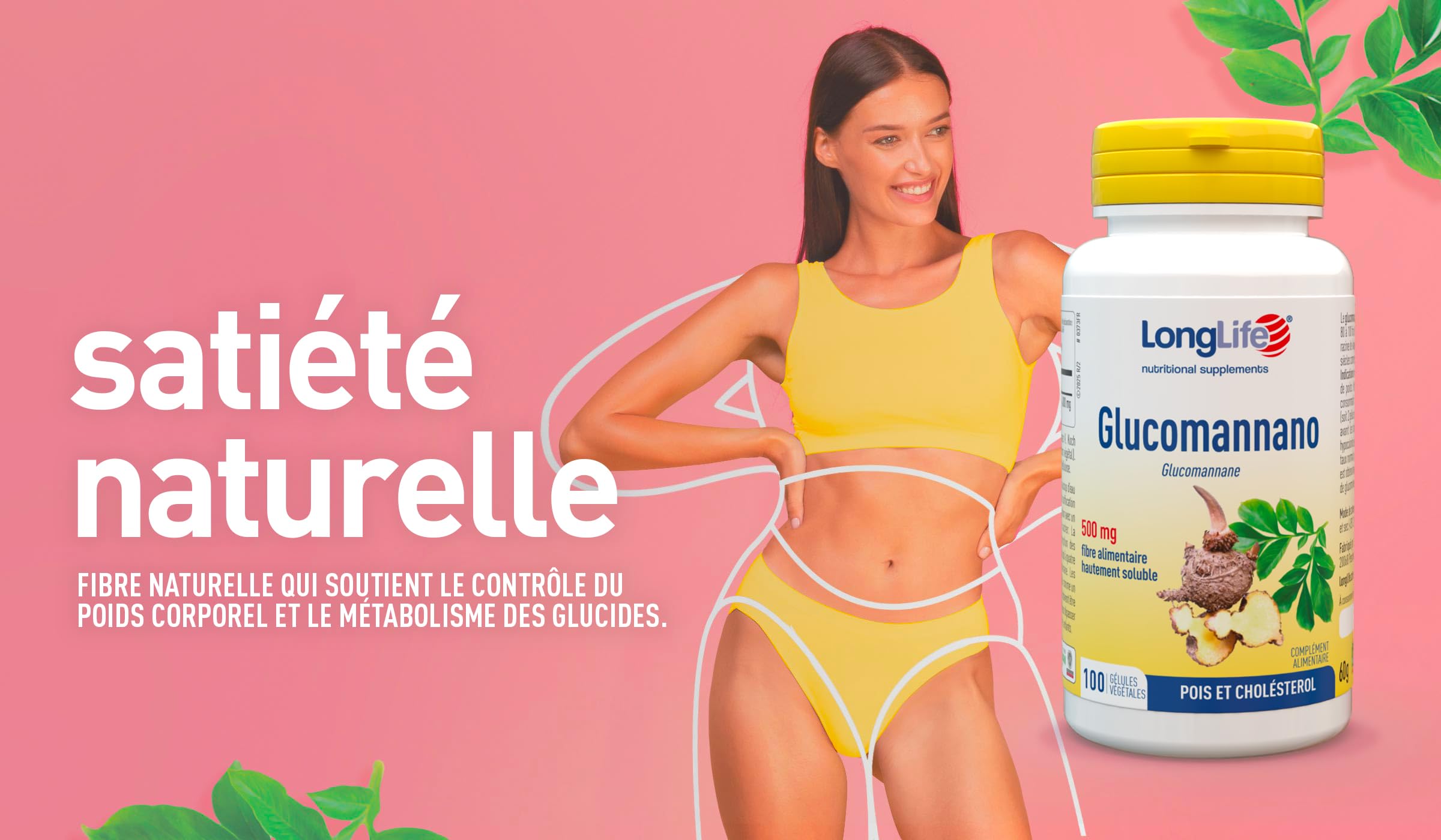 LongLife® Glucomannano | minimum 3000 mg par dose quotidienne | Contrôle du poids et satiété | Fibre alimentaire naturelle | 100 gélules végétales | Végan et sans gluten