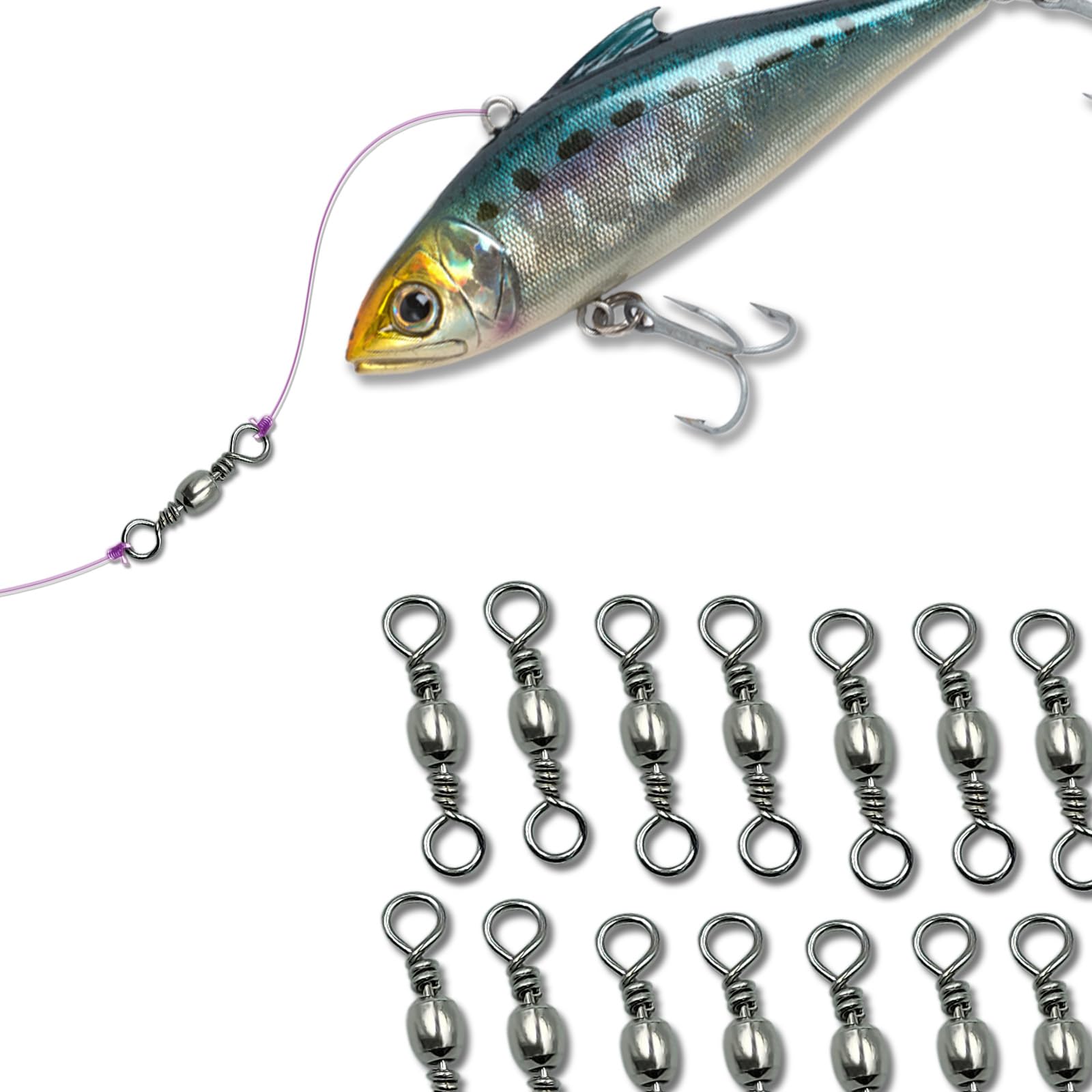 50pcs Fishing Barrel Swivels, High Strength Stainless Solid Ring Brass Barrel Swivel, Swivels Fishing Tackle, Saltwater Freshwater, Size