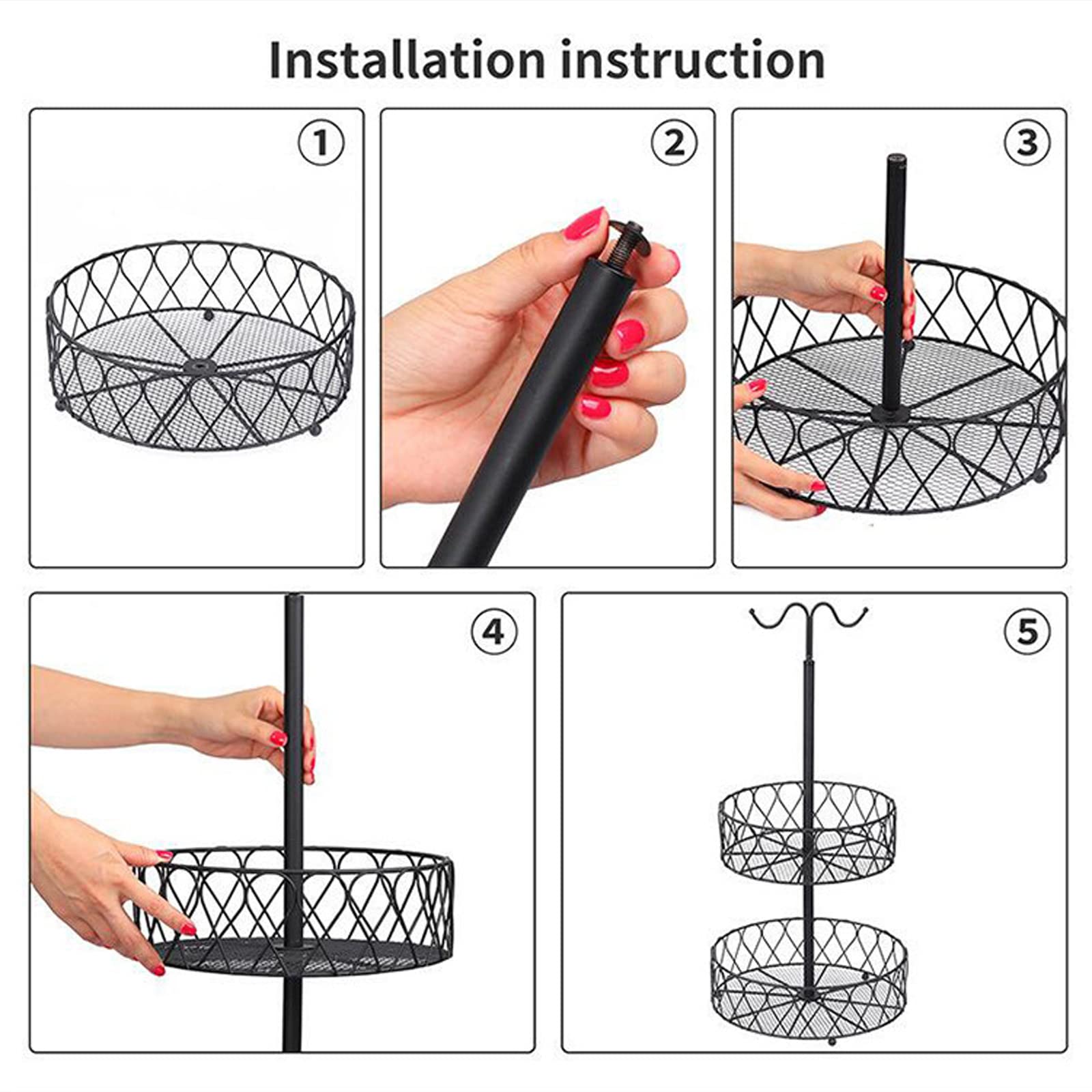 Cesta de Frutas de 2 Niveles con Colgador de Plátano, Alambre de Metal, Cesta de Almacenamiento de Frutas Y Verduras, Soporte Organizador de Frutas Extraíble, Soporte Grande para Cuencos de(A)