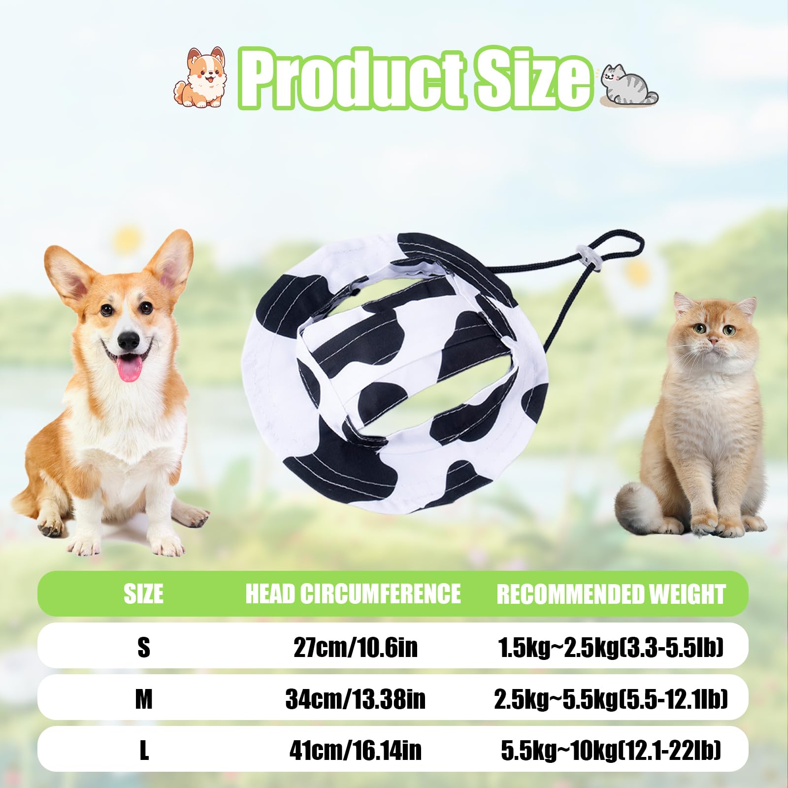 Dog Sun Hat,1PC Adjustable Princess Dog Bucket Hat with Ear Holes,Round Brim Dogs Visor Cap Pet Fisherman Hats for Pupies Small Dogs Cat Outdoor Sport (Black White - Image 2