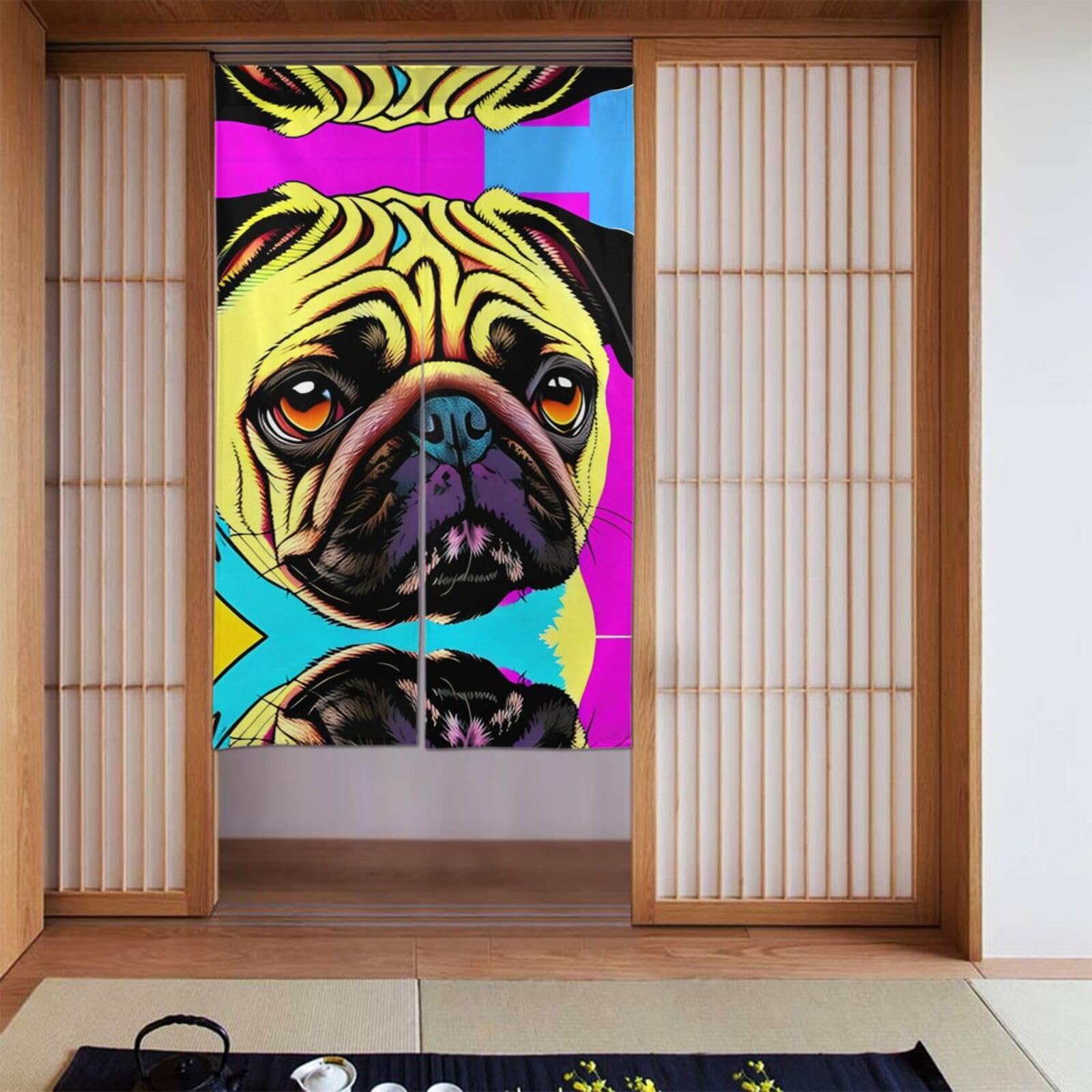 Rideaux occultants 142x86 cm imprimé chien carlin pour fenêtres de chambre