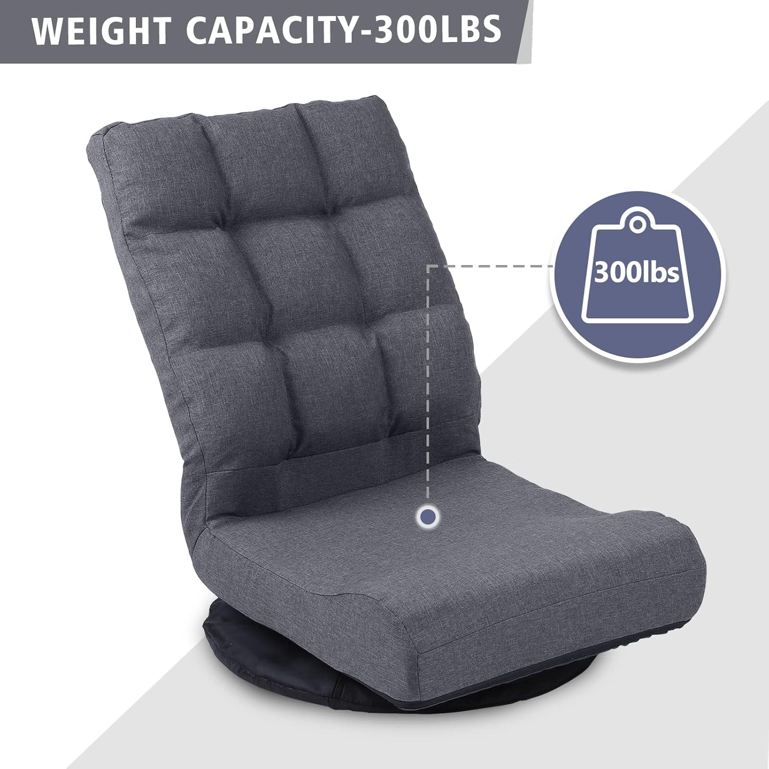 Swivel Floor Chair for Teens，Multipurpose Gaming Chair Rocker for TV, Reading, Playing Video Games Lumbar Support, Adjustable Foldable Backrest 8858Z (Grey)