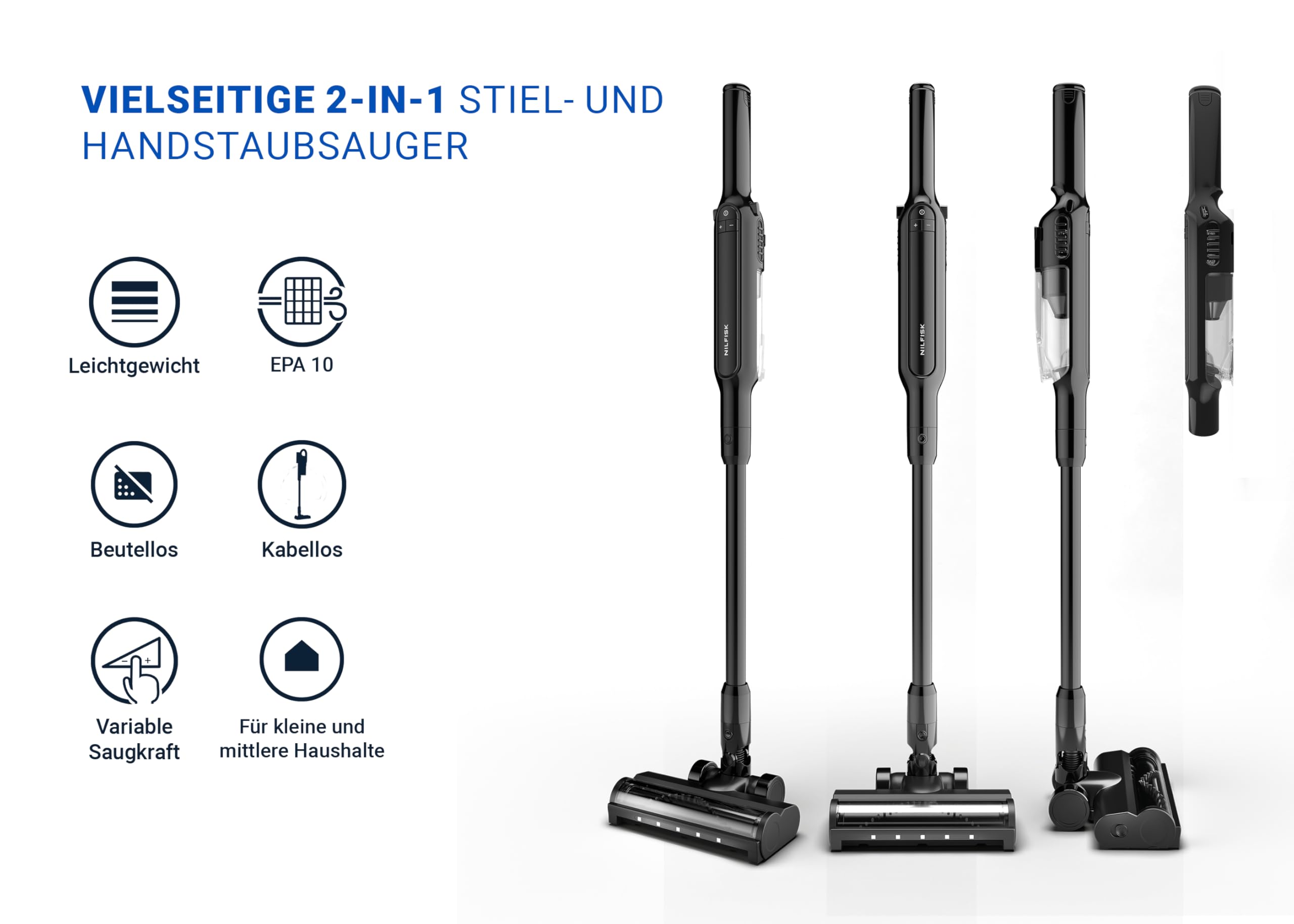 Nilfisk Move Akku-Staubsauger mit Ladestation – 2-in-1 Leichter Stiel- und Handstaubsauger (Schwarz)