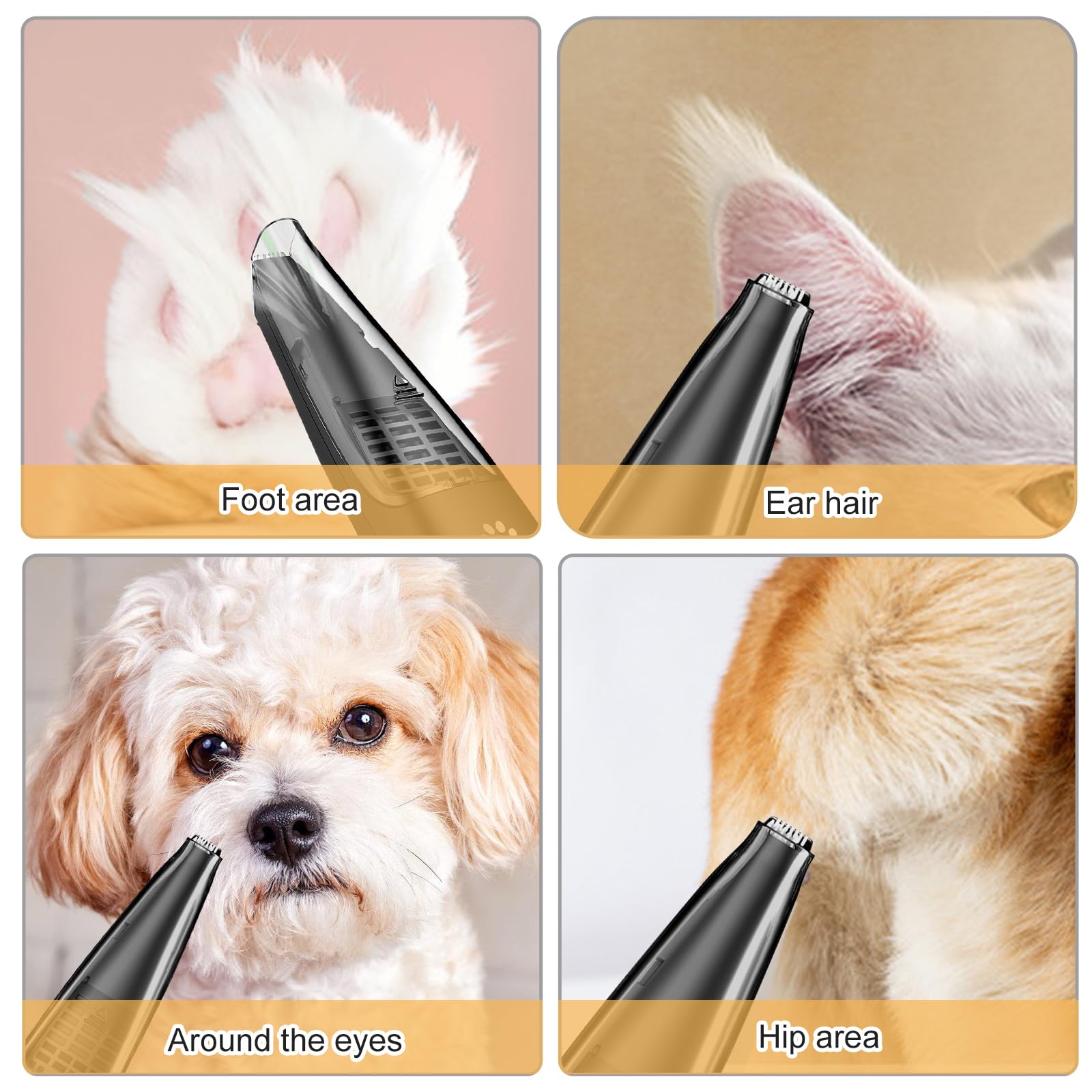 Tondeuse Patte Chien Extra Silencieuse avec Aspirateur, Tondeuse Chat et Chien, pour Pattes, Yeux, Oreilles, Visage et Corps