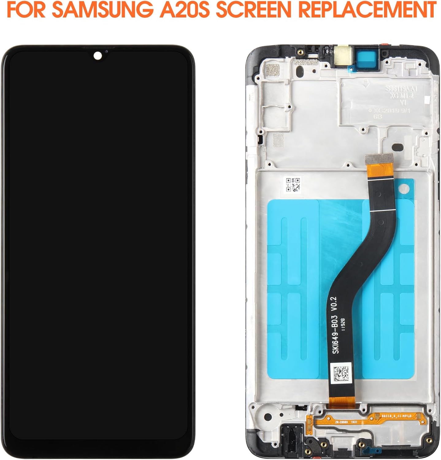Screen for Samsung Galaxy A20S Screen Replacement for Samsung A207 LCD Screen SM-A207F,SM-A207M,SM-A2070 Touch Display Digitizer Assembly Repair Parts(Black with Frame)