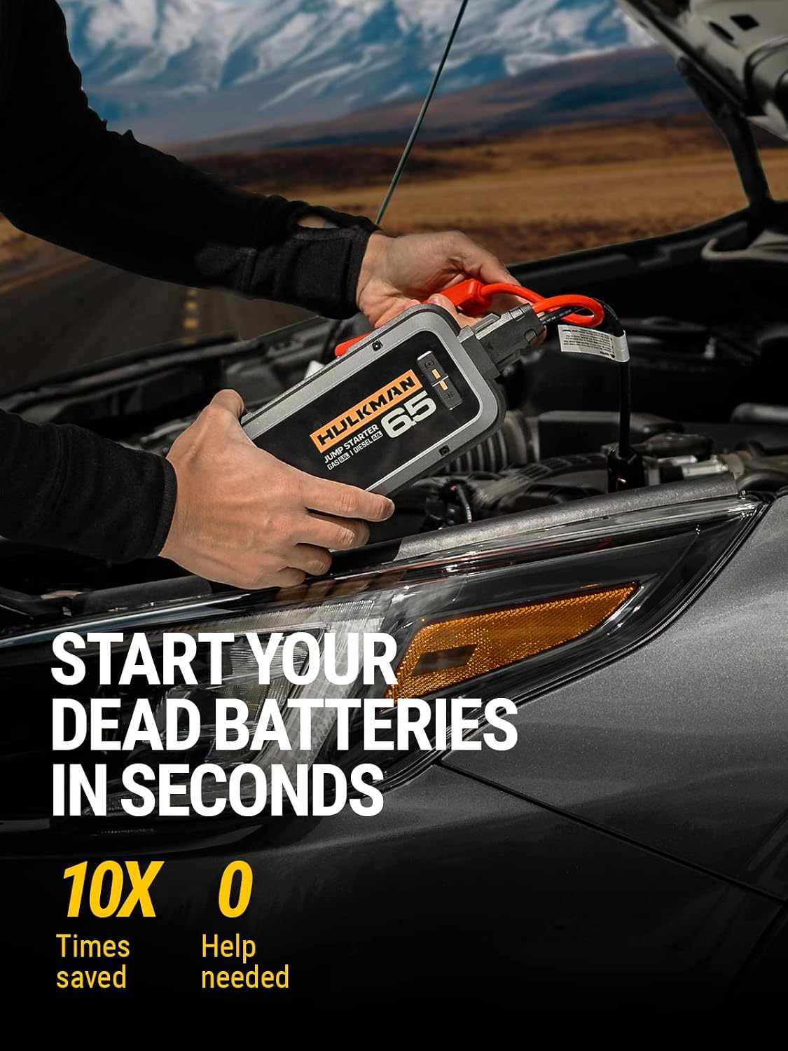 HULKMAN Alpha65 Smart Jump Starter 1200 Amp 12000mAh Car Starter for up to 6.5L Gas and 4L Diesel Engines with Boost Function for Totally Dead Battery 12V Lithium Portable Car Battery Booster Pack
