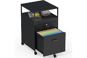 SHW Rolling File Cabinet with 2 Drawers and Open Shelf