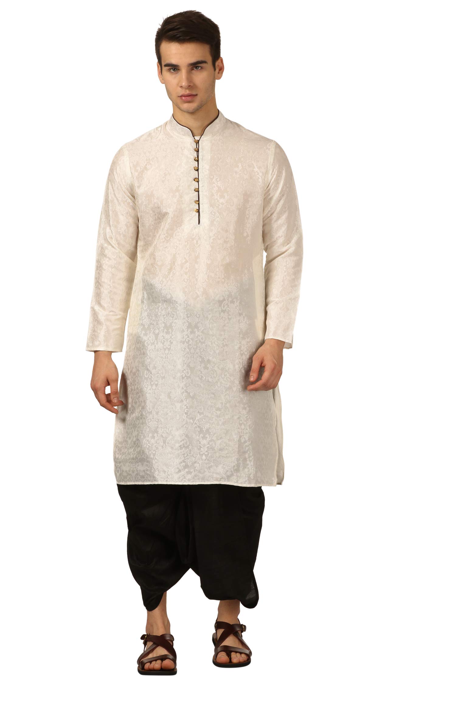 royal kurta Men's Regular Fit Comfortable Silk Blend Dhoti Kurta Set (Beige)-picture-15