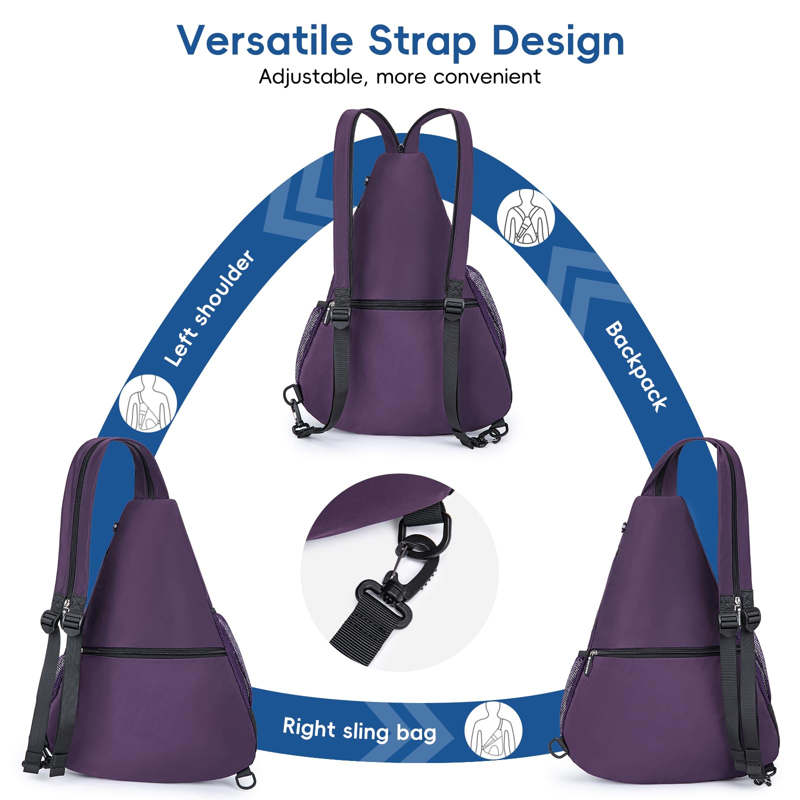 Pickleball Sling Bag – Convertible Ultra-Light Backpack, Fits 4 Paddles Best Pickleball Bags - Unisex Crossbody Sling Paddle Backpac main image 4