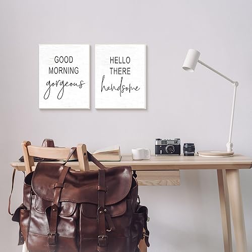 Miniatura 2 de Stupell Industries Good Morning Gorgeous Hello There Handsome Romantic Phrases, diseñada por placa de pared con letras y forradas, 10 x 15 pulgadas,