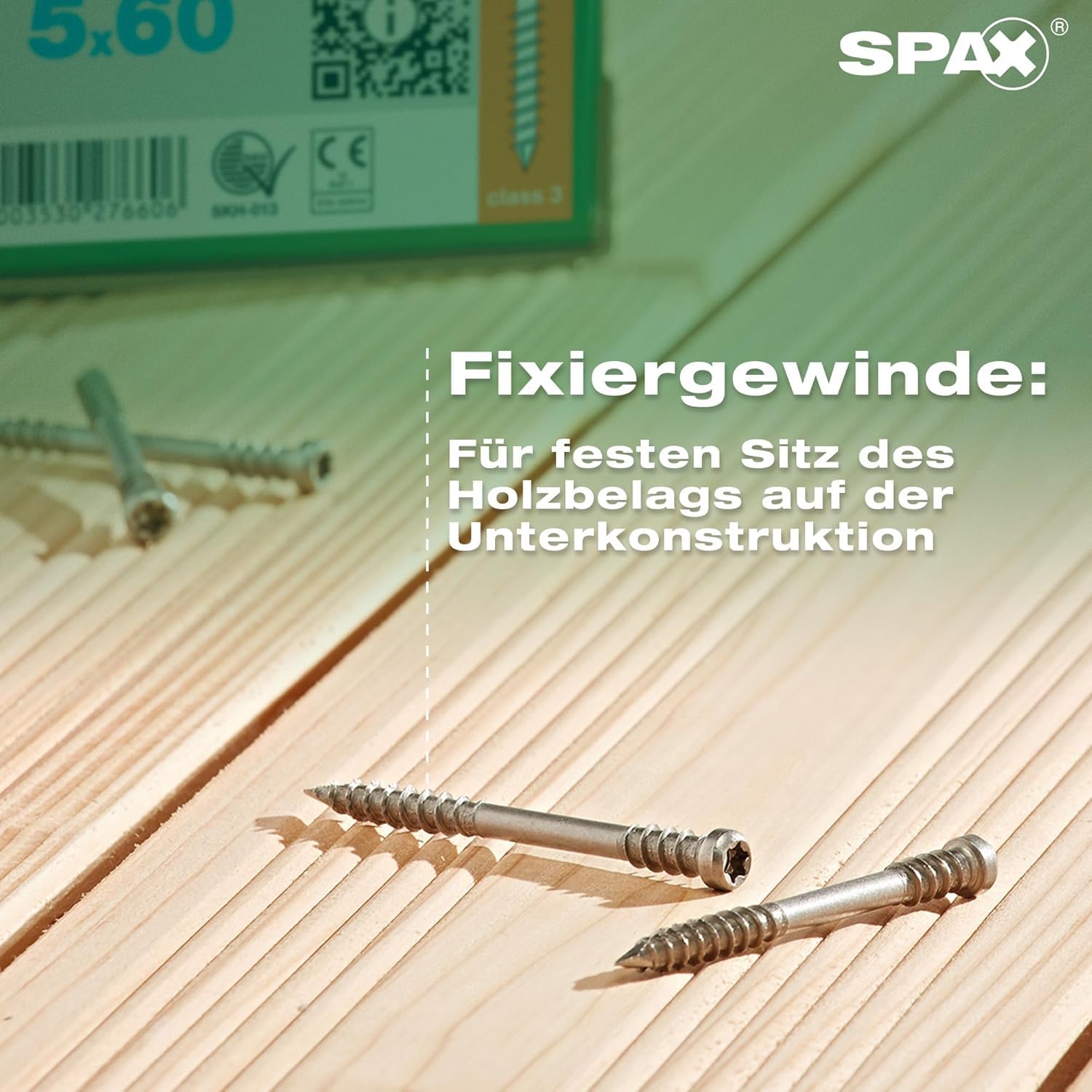 SPAX Terassenschraube 5 x 60 mm, 360 Stück - Schrauben, Fixiergewinde, Zylinderkopf, T-STAR plus T25, CUT-Spitze, rostfreier Edelstahl A2-8000000276613