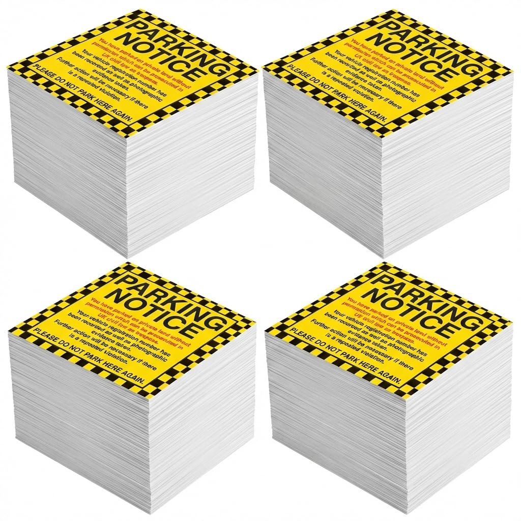 Parking Notice Stickers, 10x10cm for UK Private Land, High Visibility Yellow and Black Warning Tickets with Self Adhesive for Cars, Vans, Driveways and Parking Control, 400-Pack