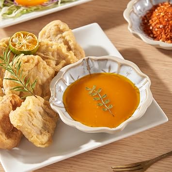 Ceramic Soy Sauce Dish, 2 Oz Beige Dipping Bowls Set, Small Serving Bowls, Set of 2 Mini Dip Plates for Side Dishes, Ketchup, Appetizer, Soy, Vinegar, Sushi, BBQ, Party, Condiments (E)