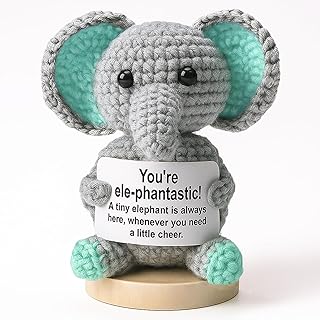 XKDOUS Positive Crochet Elephant, Inspirational Birthday Elephant Gifts for Women Men, Funny Handmade Emotional Decor for Friends Sister, Encouragement Christmas Graduation Self Care Gift