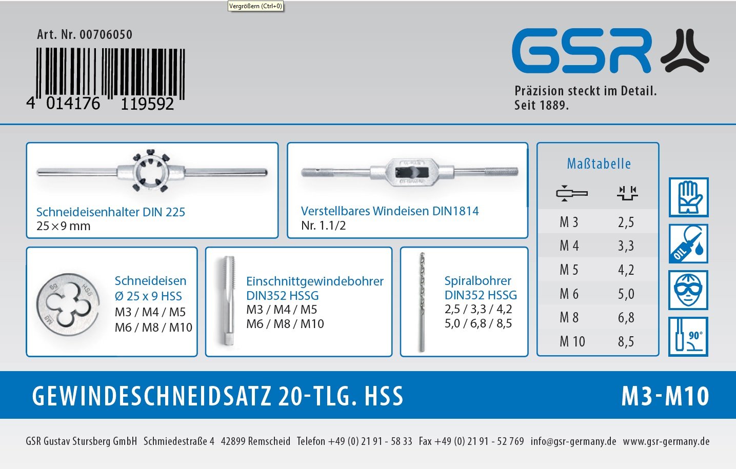 GSR Profi HSS-G 20-częściowy zestaw gwintowników, szlifowane, zestaw gwintowników M3-M12, gwintownik nacinający i narzynka wraz z akcesoriami, do gwintu wewnętrznego i zewnętrznego