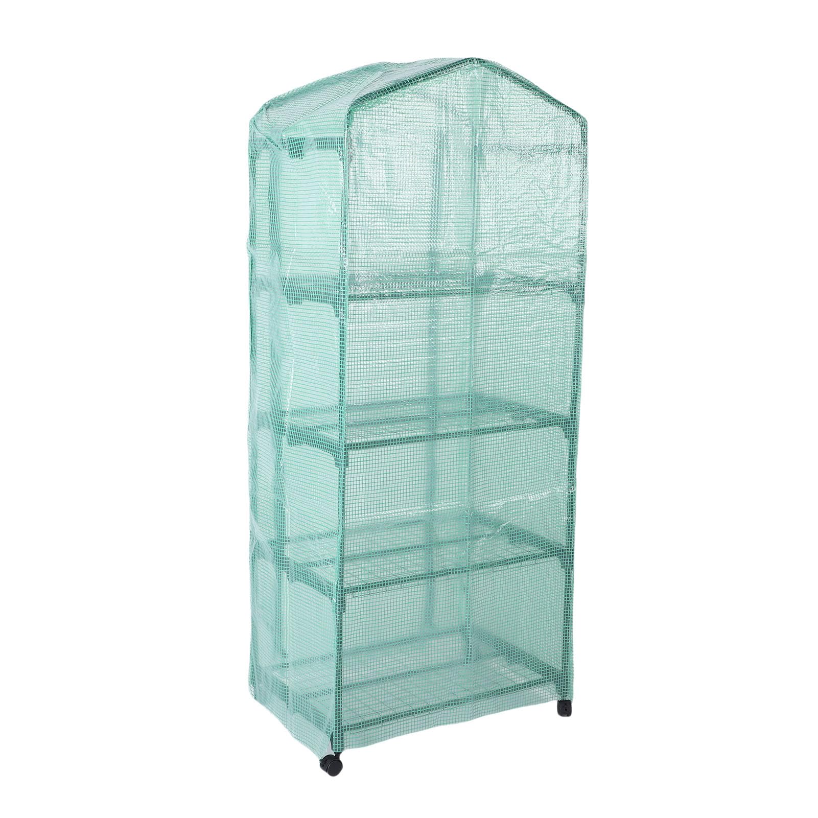 Fdit Invernadero Pequeño con Ruedas, Invernadero de 4 Niveles con (Green) | Ruedas Giratorias 360°, Estructura de Acero, Repisas de 27” y Puerta