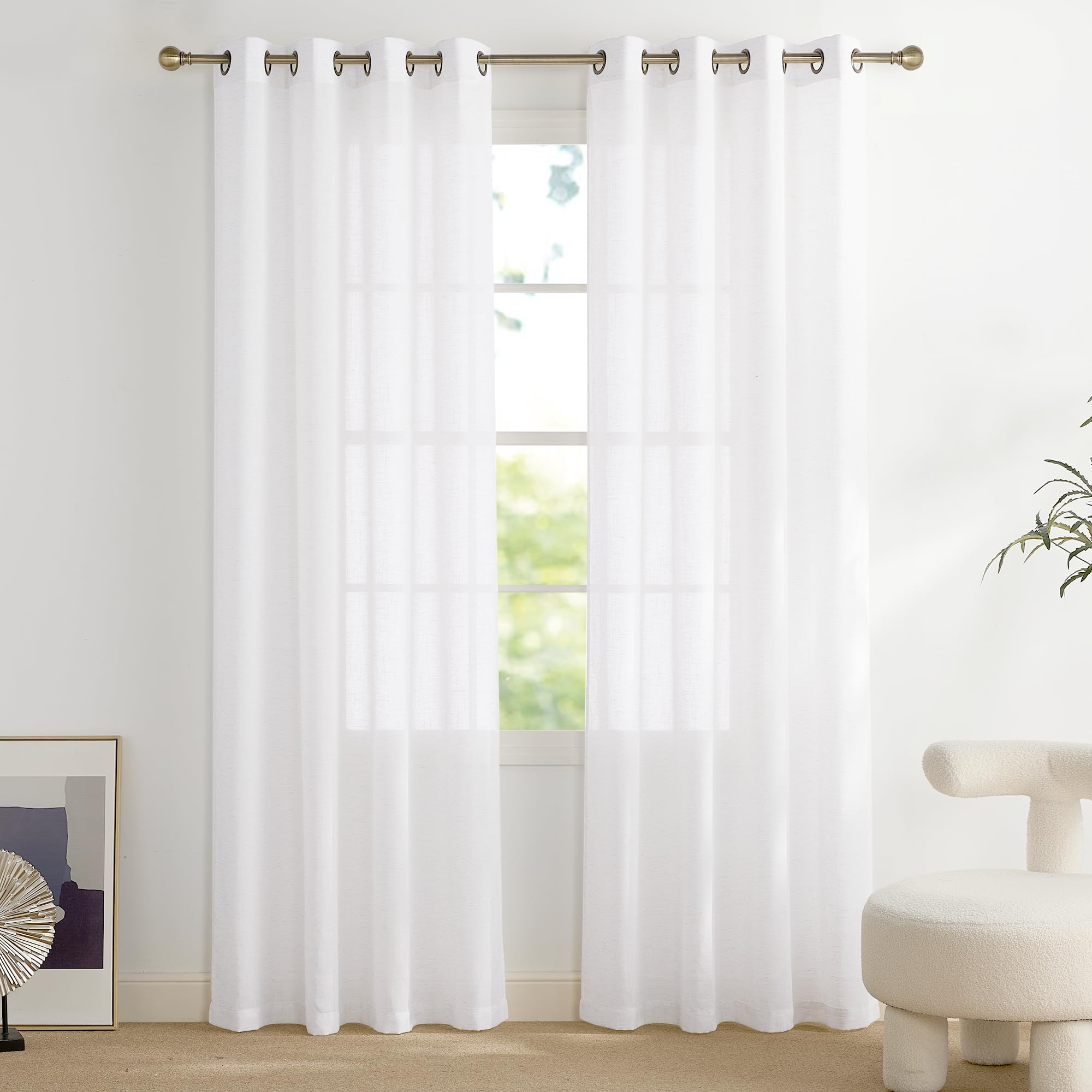PONY DANCE Linen Look Voile Curtains 72 Drop Pair - Window Curtains for Living Room/Bedroom/Patio Door, Lightweight Sheer Panels with Elegant Eyelet Top, Set of 2, 52 x 72 Inches โ image 1