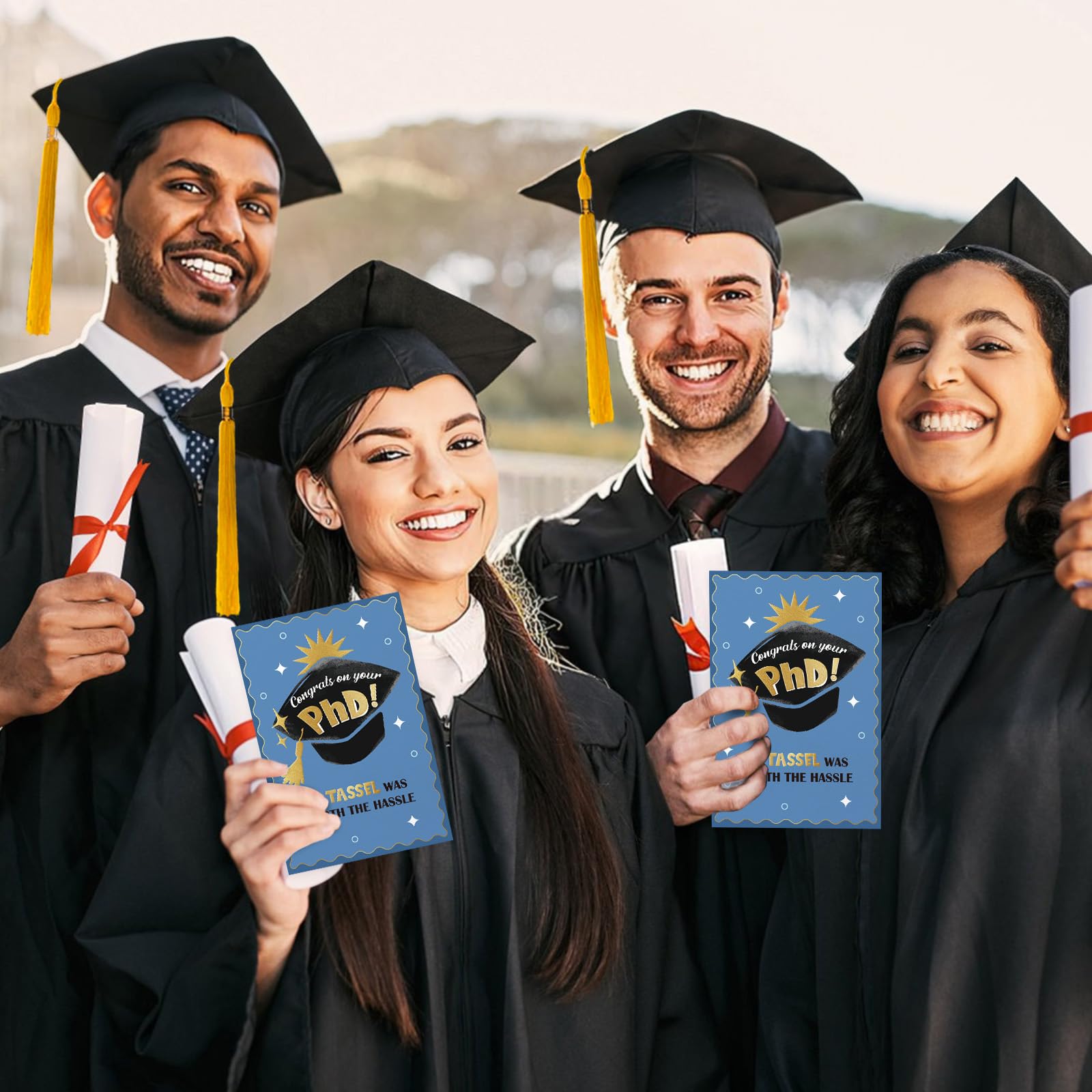 FLYAB Phd Graduation Gift - 5.5"x8" Phd Graduation Card with Envelope Gold Foil Design The Tassel Was Worth The Hassle Congrats Grad Card for Her Him Men Women Daughter Son Granddaughter Grandson